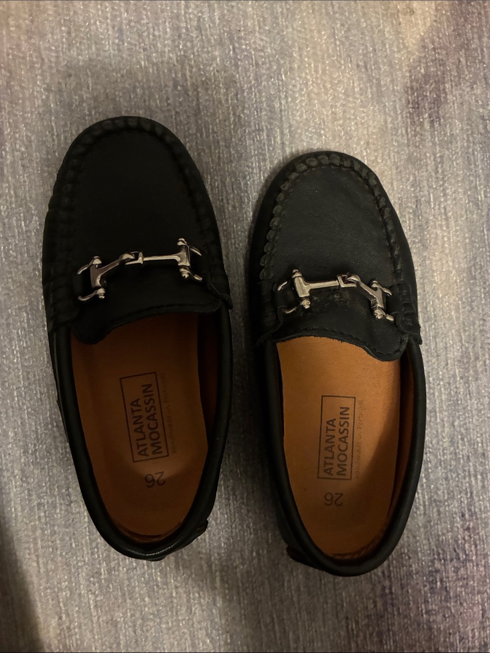 Boys' Navy Leather Loafers with Silver buckle size 26